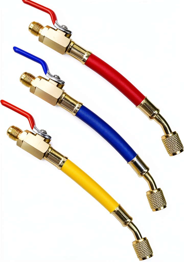 Technician using CHidotools brass refrigerant hose in a garage